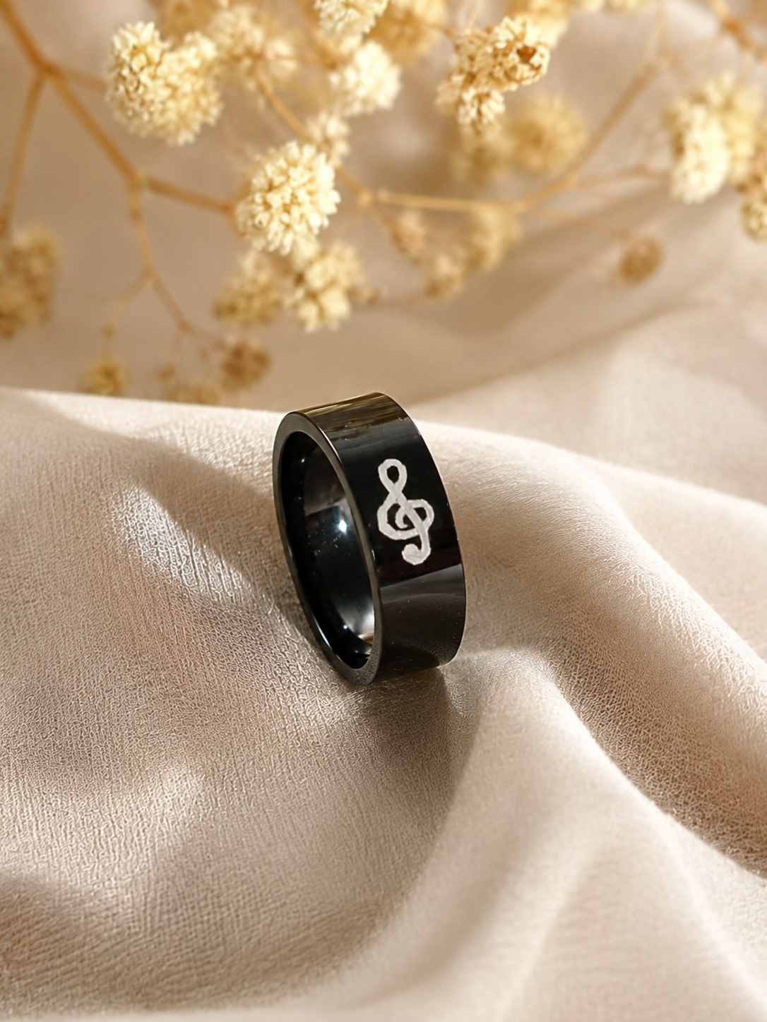 Bague acier inoxydable noire Taille 66 – Note de musique – Image 2