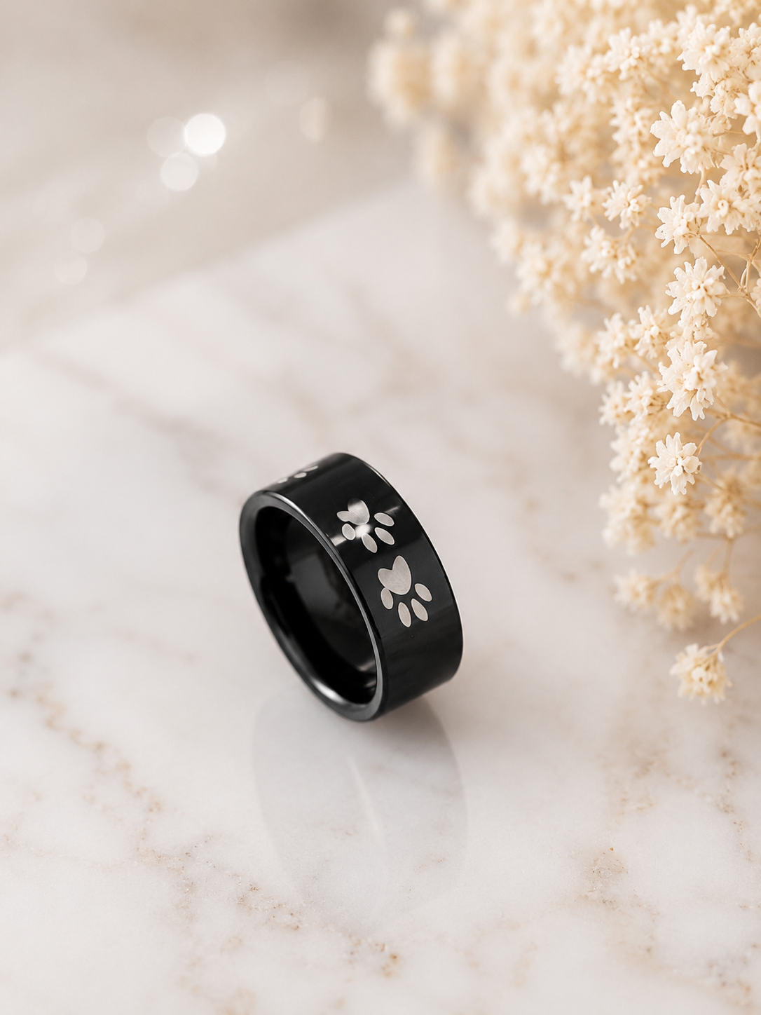 Bague empreintes de pattes en acier inoxydable - Taille 57 – Image 2