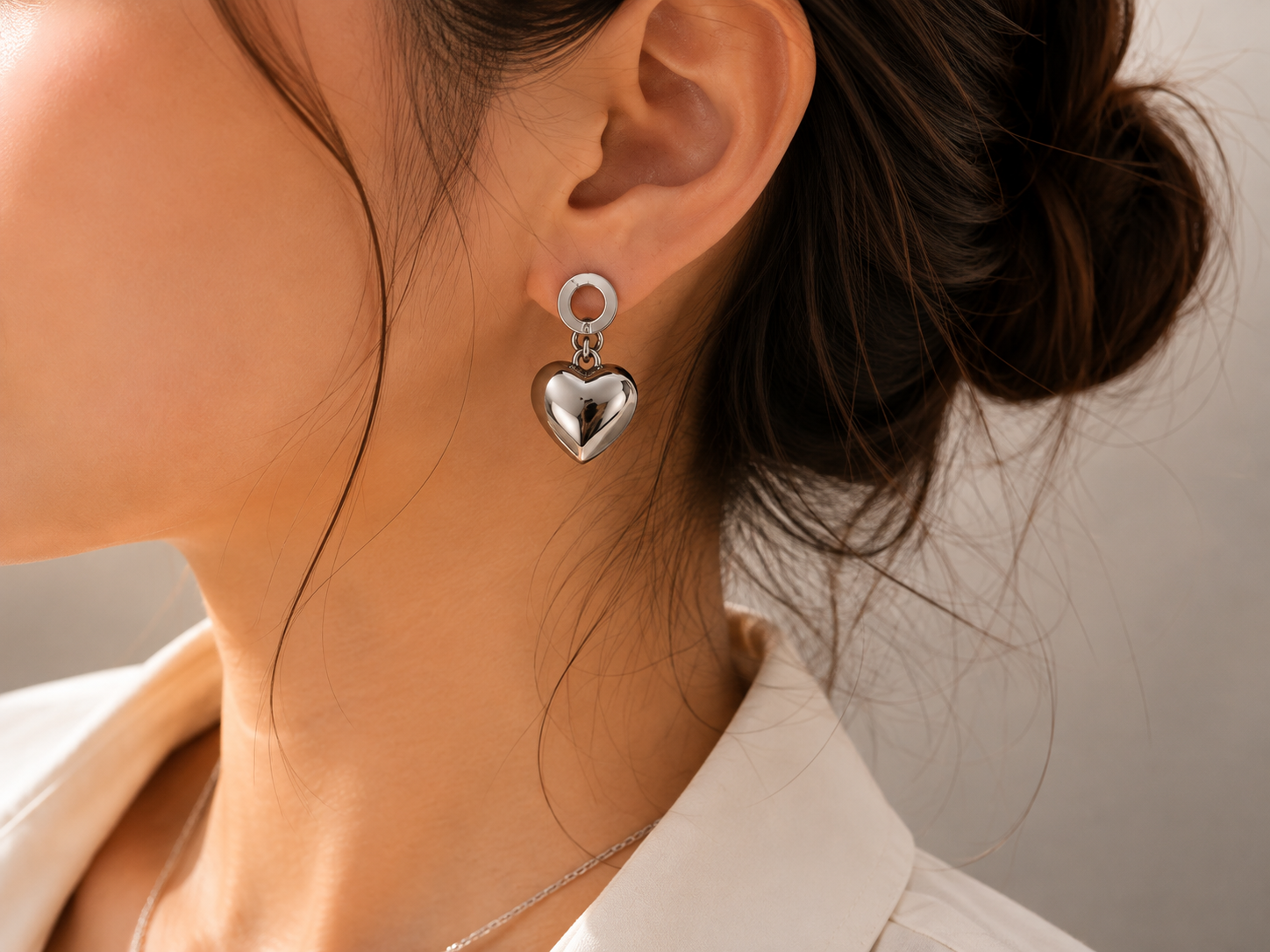 Boucles d’oreilles cœur argentées en acier inoxydable