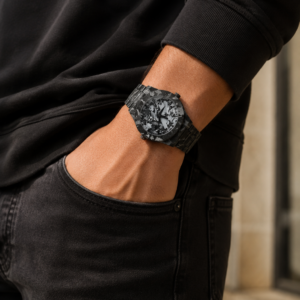 Montre Noire Effet Marbré – Cadran Original